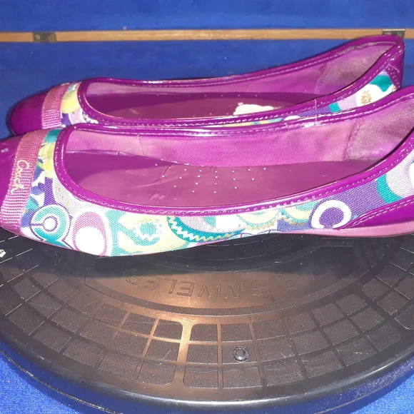 Coach Cecile Signature Cap Toe Purple Leather & Fab. Ballet Flat Shoes Sz.8B-US - Picture 3 of 9